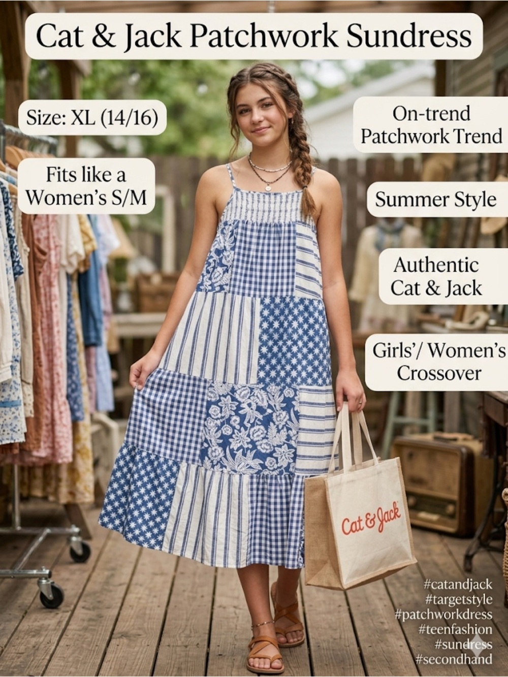 Cat & Jack Blue & White Patchwork Maxi Sundress